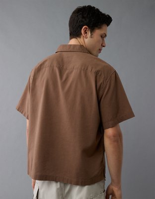 AE Poolside Linen-Blend Embroidered Button-Up Shirt
