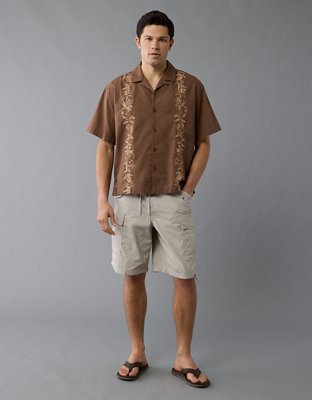 AE Poolside Linen-Blend Embroidered Button-Up Shirt