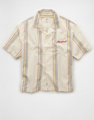 AE Pride Poolside Embroidered Striped Button-Up Shirt