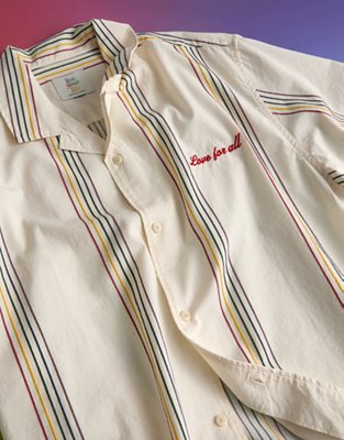 AE Camisa Rayada Bordada con Botones del Orgullo para la Piscina
