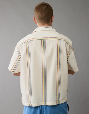 AE Pride Poolside Embroidered Striped Button-Up Shirt