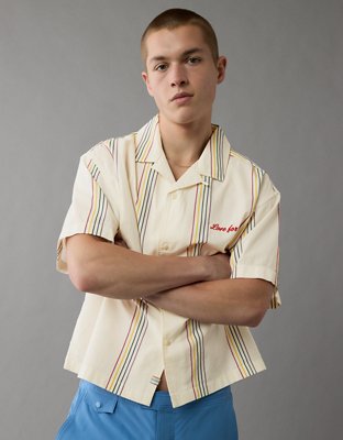 AE Camisa Rayada Bordada con Botones del Orgullo para la Piscina