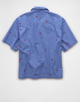 AE Pride Poolside Embroidered Striped Button-Up Shirt