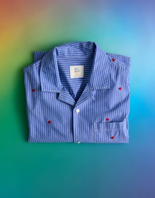 AE Camisa Rayada Bordada con Botones del Orgullo para la Piscina