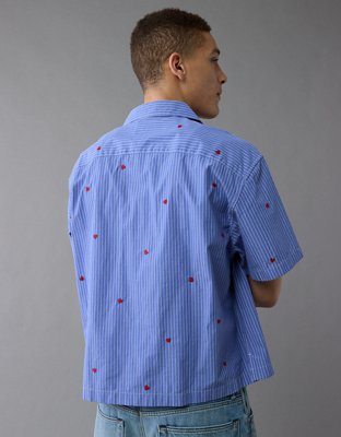 AE Pride Poolside Embroidered Striped Button-Up Shirt