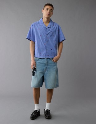 AE Pride Poolside Embroidered Striped Button-Up Shirt