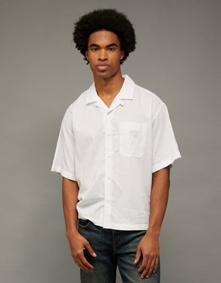 AE Relaxed Fit Linen-Blend Camp Collar Shirt