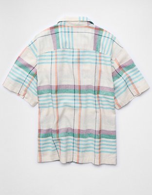 AE Camisa con Cuello Plano de Mezcla de Lino y Fit Relajado