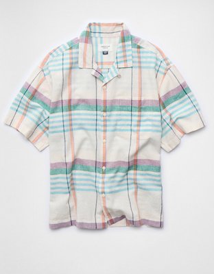 AE Camisa con Cuello Plano de Mezcla de Lino y Fit Relajado