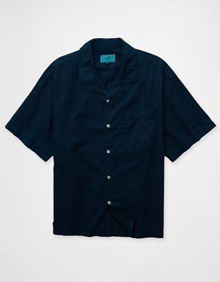 AE Relaxed Fit Linen-Blend Camp Collar Shirt