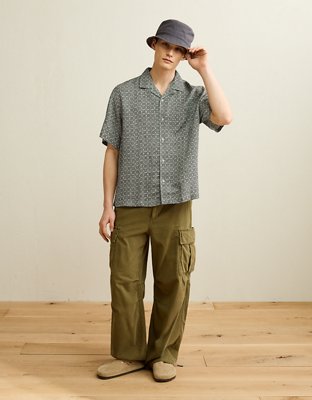 AE Relaxed Fit Camp Collar Button-Up Shirt
