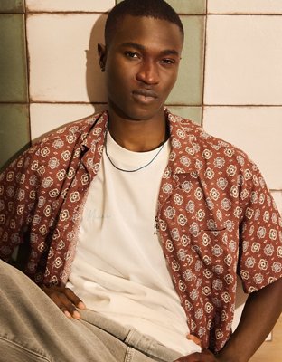 AE Relaxed Fit Camp Collar Button-Up Shirt