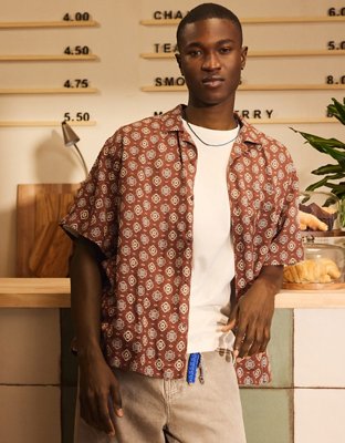 AE Relaxed Fit Camp Collar Button-Up Shirt