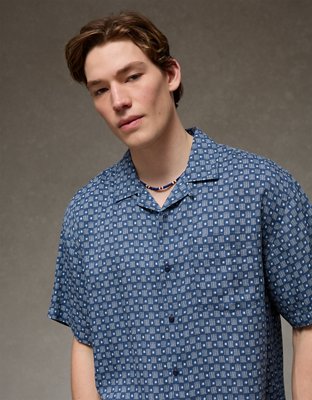 AE Relaxed Fit Camp Collar Button-Up Shirt