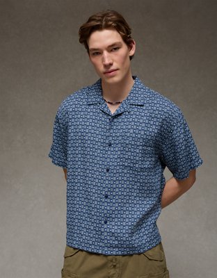 AE Relaxed Fit Camp Collar Button-Up Shirt