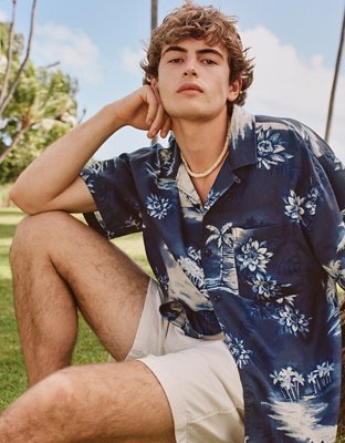 AE Relaxed Fit Camp Collar Button-Up Shirt