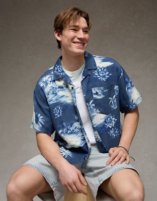 AE Relaxed Fit Camp Collar Button-Up Shirt