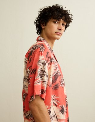 AE Relaxed Fit Camp Collar Button-Up Shirt