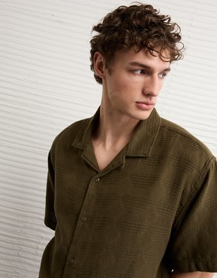 AE Relaxed Fit Camp Collar Button-Up Shirt