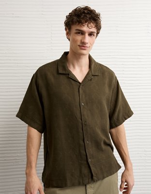 AE Relaxed Fit Camp Collar Button-Up Shirt