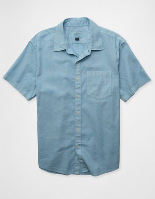 AE Linen-Blend Short-Sleeve Button-Up Shirt