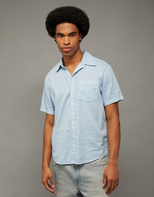 AE Linen-Blend Short-Sleeve Button-Up Shirt