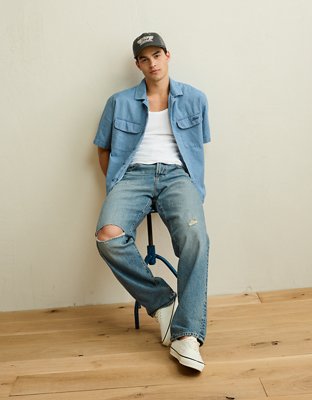 AE Relaxed Ford Mustang Denim Button-Up Shirt