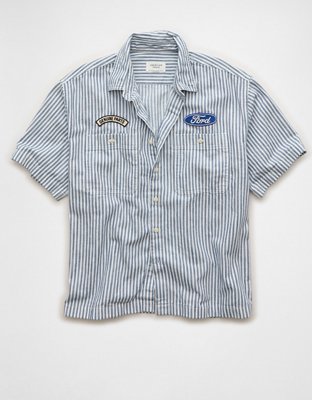AE Short-Sleeve Denim Button-Up Shirt