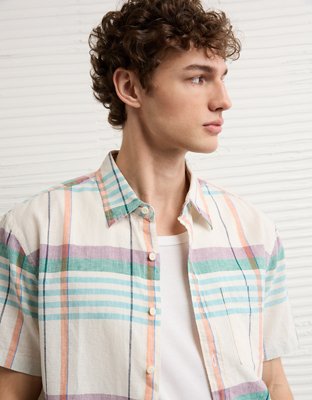 AE Standard Fit Linen-Blend Button-Up Shirt