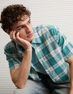 AE Standard Fit Linen-Blend Button-Up Shirt