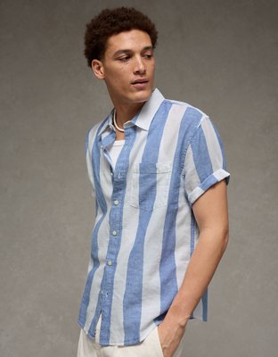 AE Camisa de Mezcla de Lino de Fit Estándar con Botones