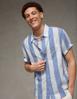 AE Standard Fit Linen-Blend Button-Up Shirt | American Eagle