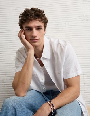 AE Standard Fit Linen-Blend Button-Up Shirt | American Eagle