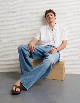 AE Standard Fit Linen-Blend Button-Up Shirt