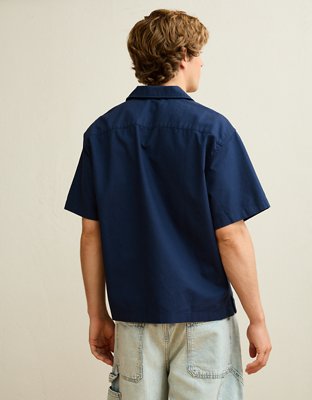 Мужская рубашка American Eagle AE Relaxed Coors Light Camp Collar Button-Up, цвет: Тёмно-синий — фото 2