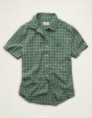 AE Standard Fit Linen-Blend Short-Sleeve Button-Up Shirt