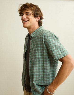 AE Standard Fit Linen-Blend Short-Sleeve Button-Up Shirt