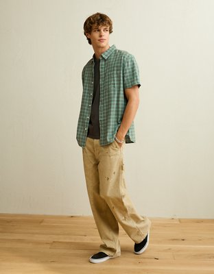 AE Standard Fit Linen-Blend Short-Sleeve Button-Up Shirt