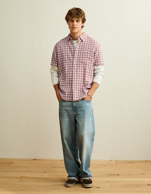 AE Standard Fit Linen-Blend Short-Sleeve Button-Up Shirt