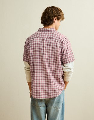 AE Standard Fit Linen-Blend Short-Sleeve Button-Up Shirt