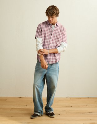AE Standard Fit Linen-Blend Short-Sleeve Button-Up Shirt