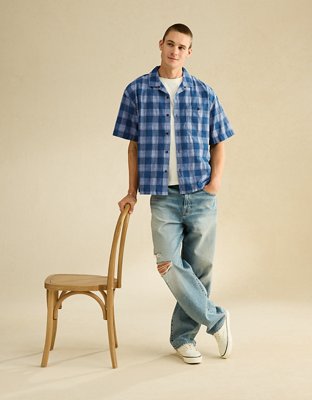 AE Relaxed Fit Camp Collar Button-Up Shirt