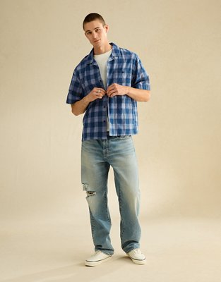 AE Relaxed Fit Camp Collar Button-Up Shirt