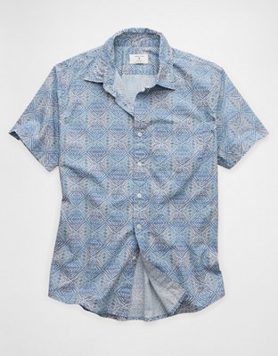 AE Standard Fit Poplin Short-Sleeve Button-Up Shirt Men's Blue S