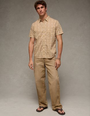 brown slim fit dress shirt AE Poplin Short-Sleeve Button-Up Men's Tan M Long sleeve Size:X Small womens party dress fashion goTIELESS Ultimate Dress Shirt It is light enough