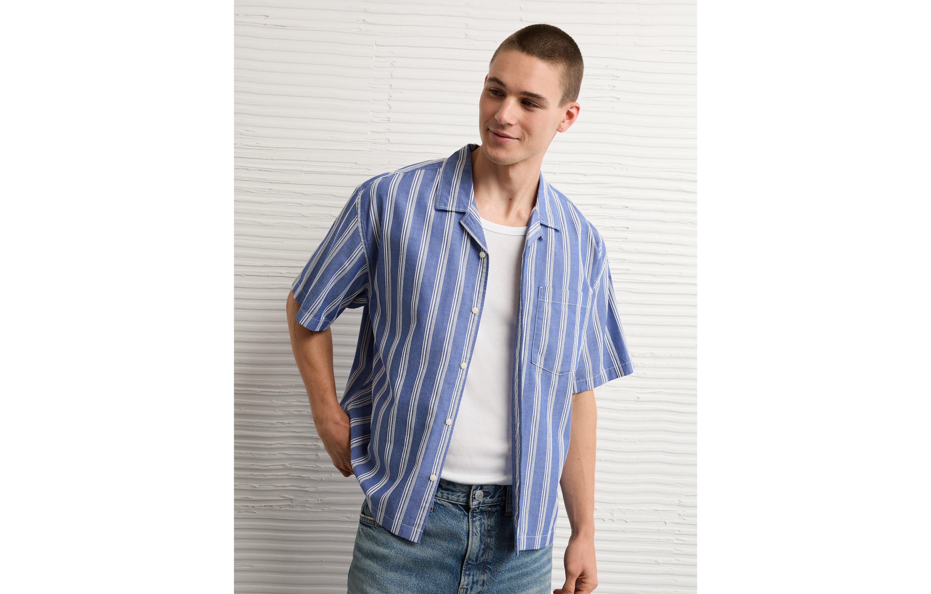 AE Relaxed Camp Collar Button-Up Shirt