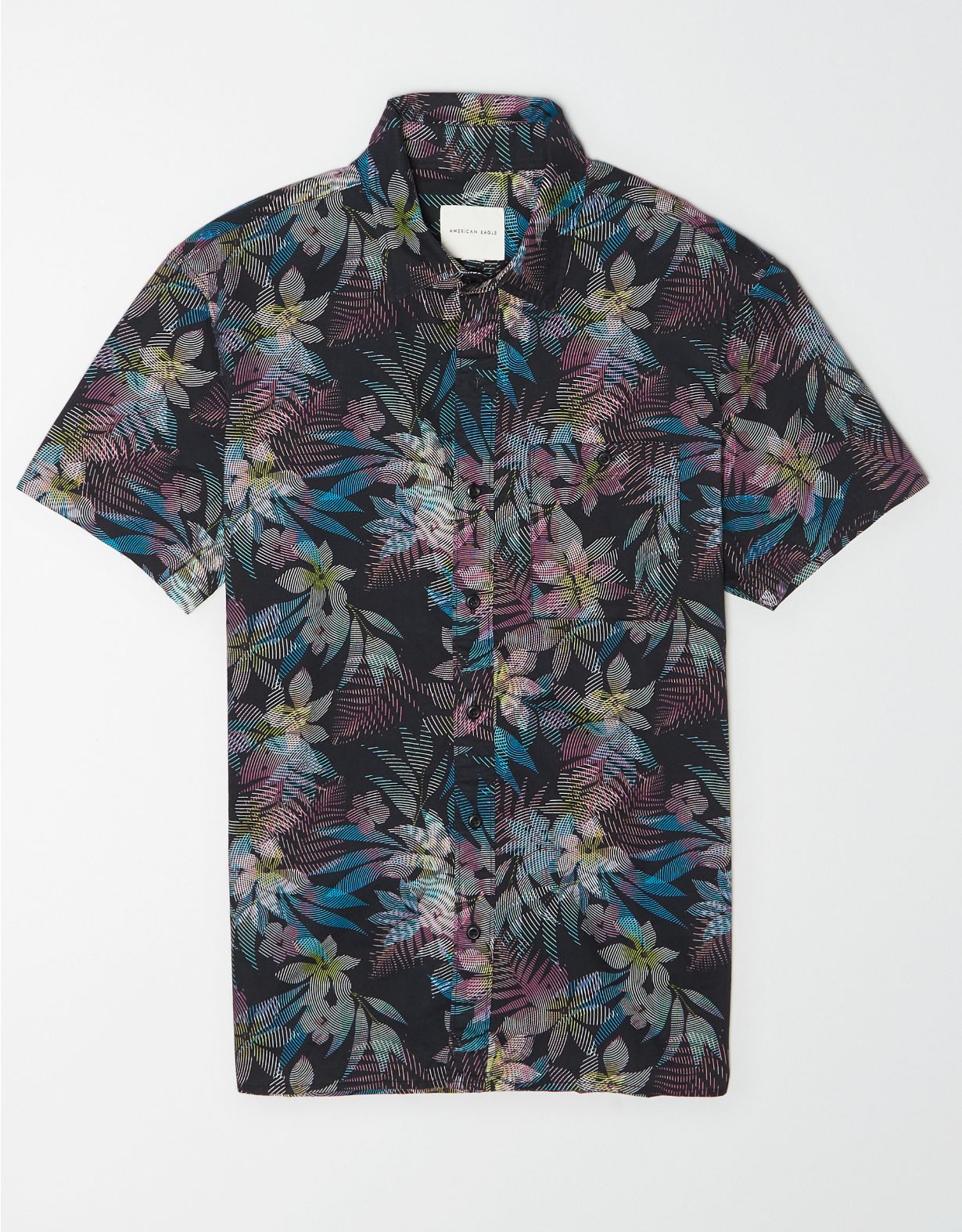 AE Tropical Print Short-Sleeve Button-Up Shirt