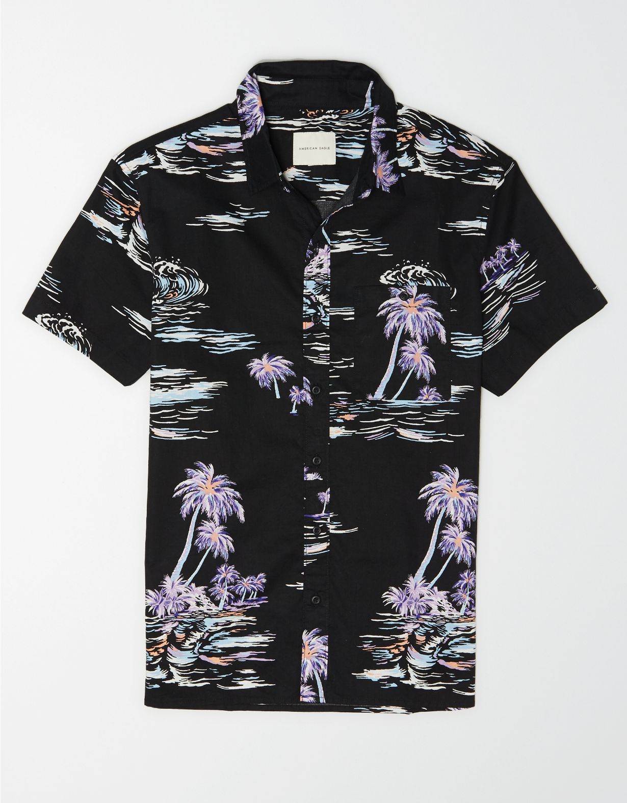AE Tropical Print Short-Sleeve Button-Up Shirt