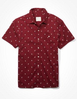 AE Tropical Print Short Sleeve Button-Up Shirt