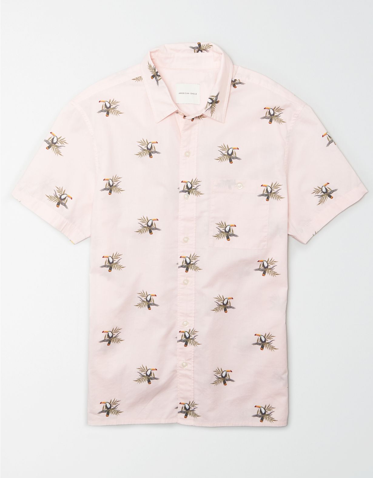 AE Toucan Print Short Sleeve Button-Up Shirt